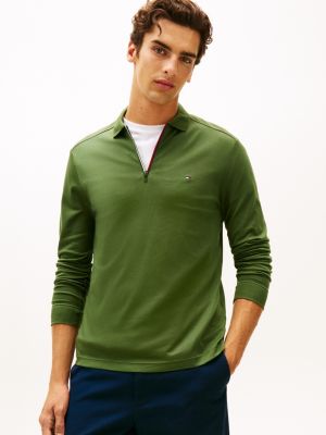 Regular Fit Smooth Cotton Zip Polo, Mountain Pine