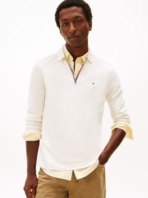 Regular Fit Smooth Cotton Zip Polo, Ivory Petal