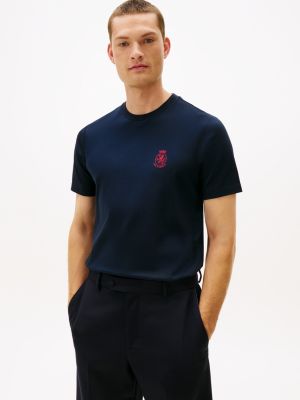 Smooth Cotton Interlock Crest T-Shirt, Navy