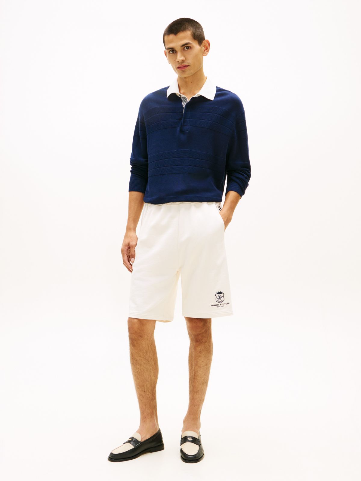 Monogram Crest Terry Sweatshort — Ivory Petal
