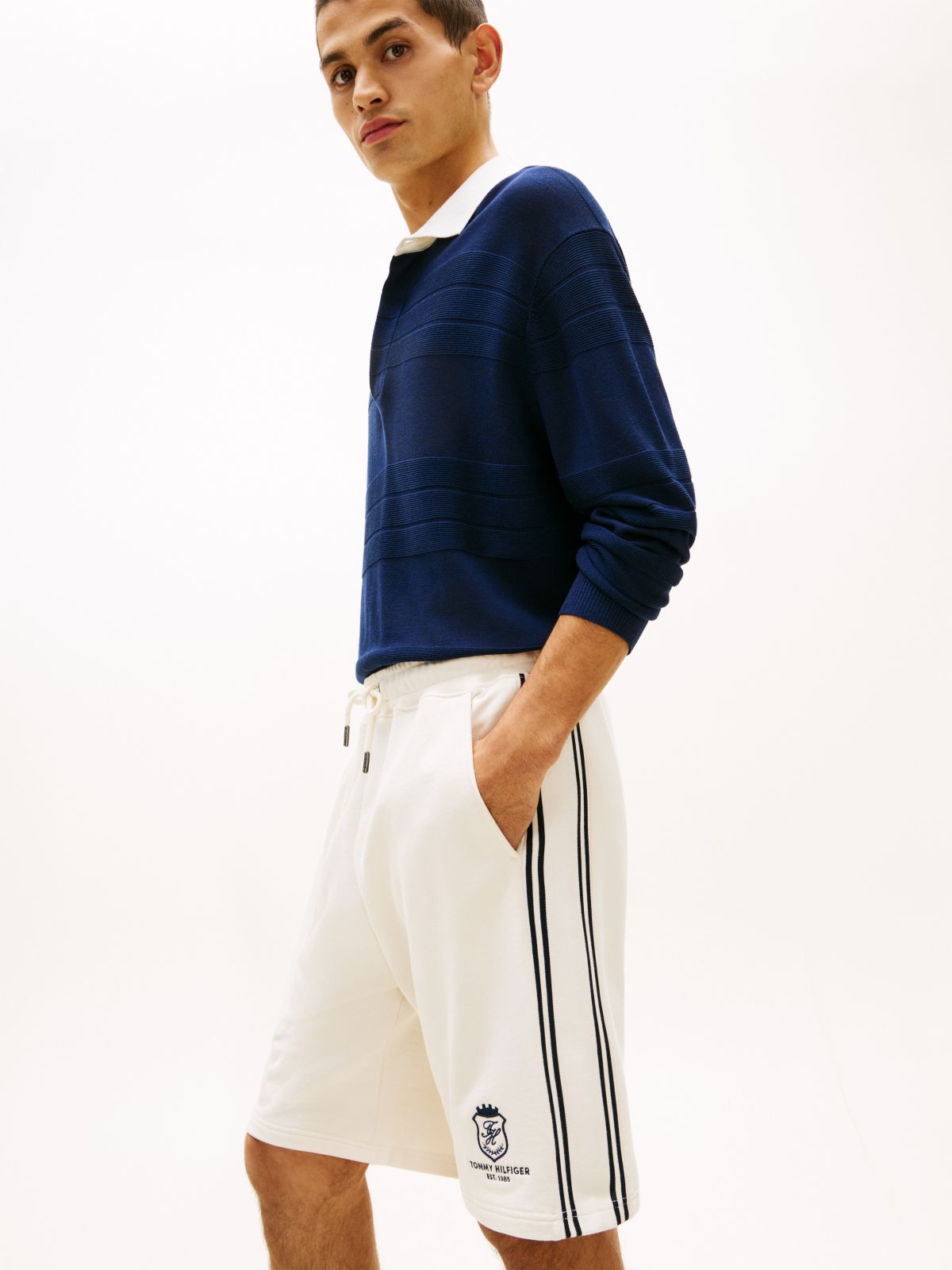 Monogram Crest Terry Sweatshort — Ivory Petal