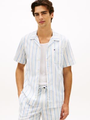 Regular Fit Striped Dobby Camp Shirt, Blue Spell/White Stripe