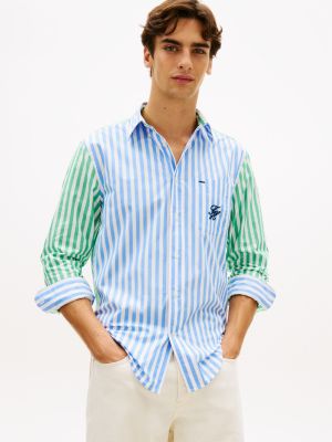 Classic Fit Mix Stripe Paper-Touch Shirt, Blue Spell/Green/White Stripe