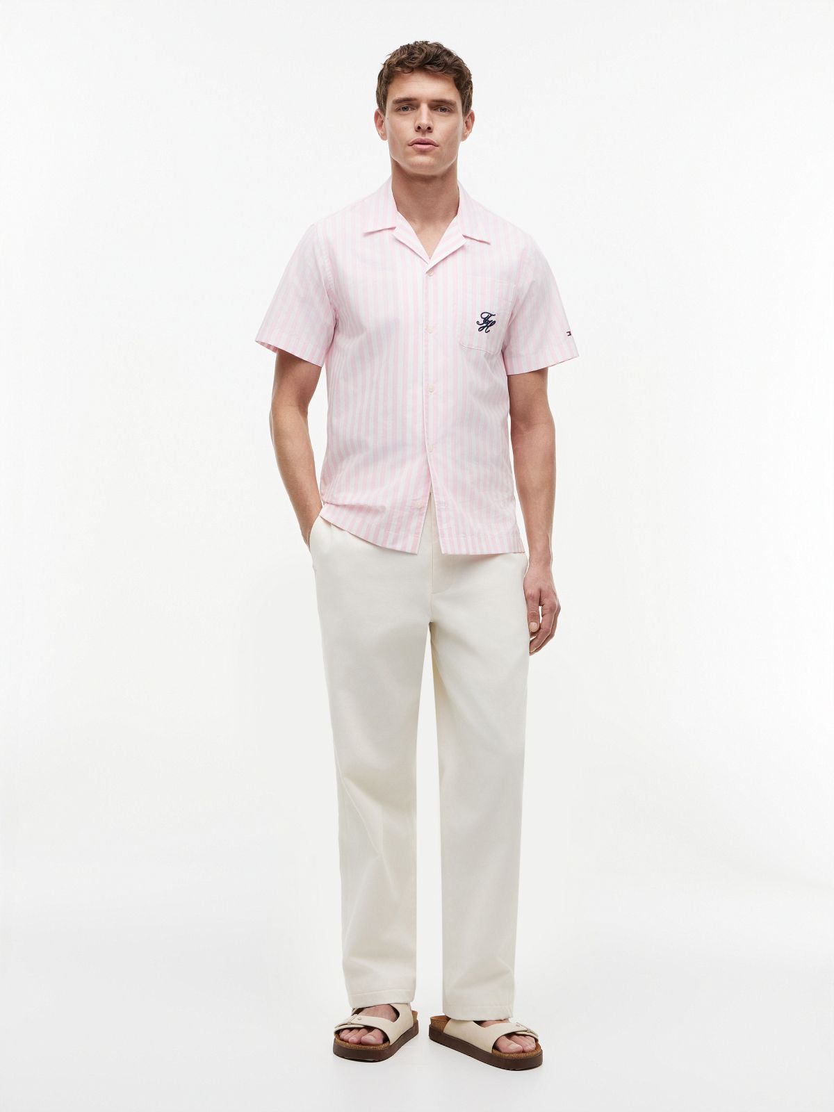 Striped Paper-Touch Camp Shirt — Classic Pink Stripe