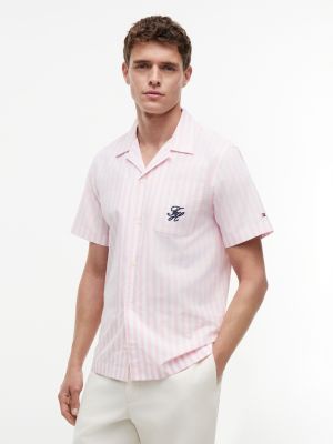 Striped Paper-Touch Camp Shirt, Classic Pink Stripe