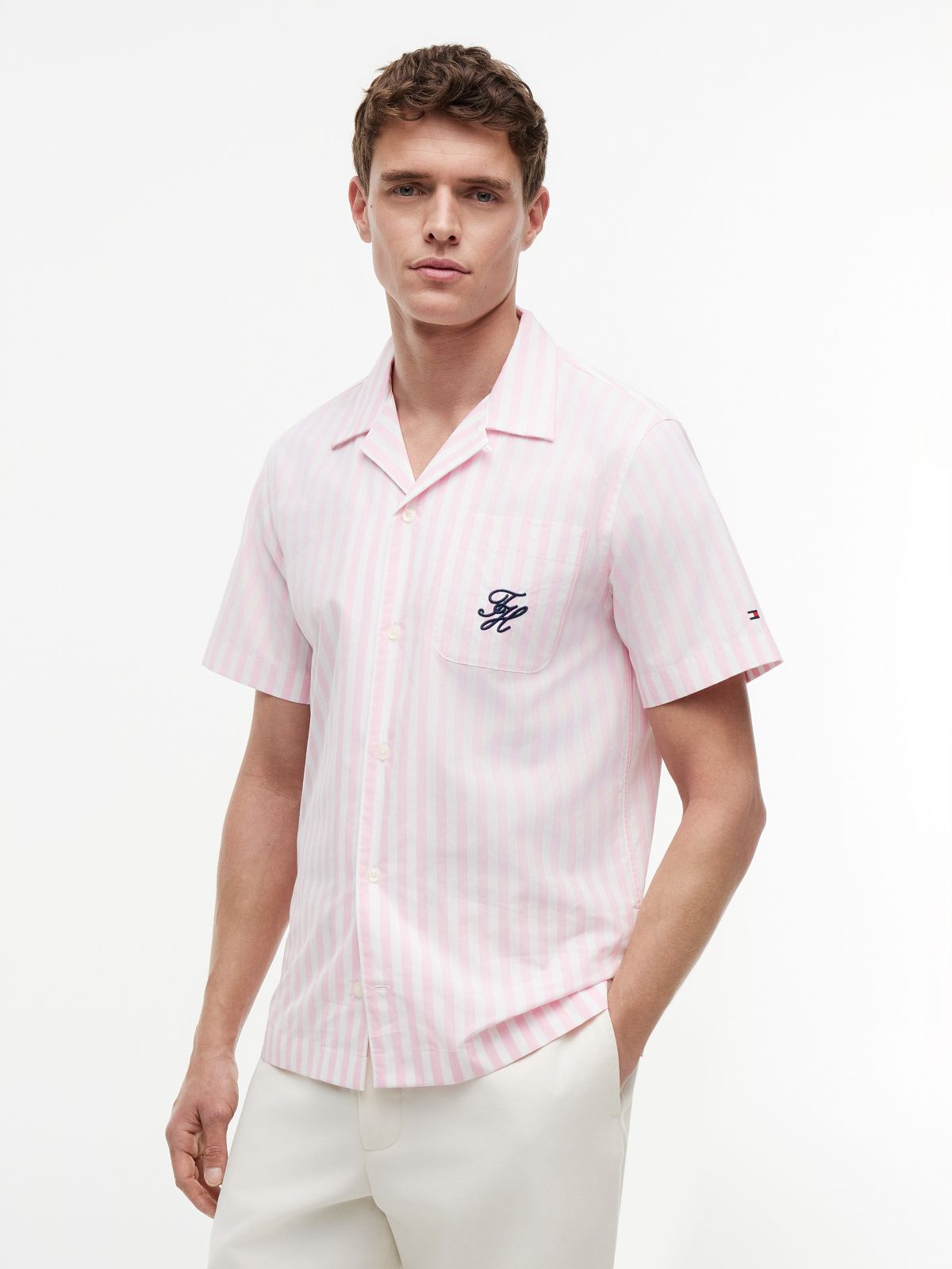 Striped Paper-Touch Camp Shirt — Classic Pink Stripe