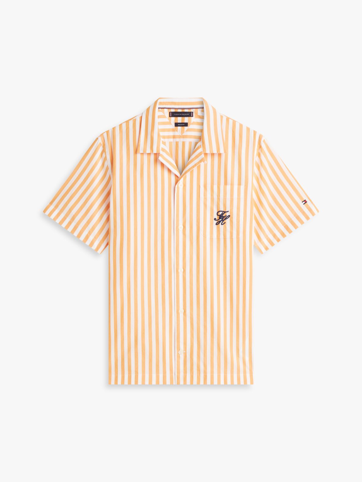 Striped Paper-Touch Camp Shirt — Orange Hype/White Stripe