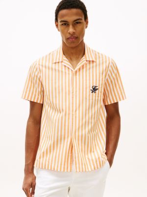 Striped Paper-Touch Camp Shirt, Orange Hype/White Stripe