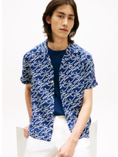 Allover Script Monogram Linen Camp Shirt — Navy 2