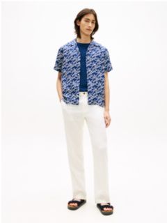 Allover Script Monogram Linen Camp Shirt — Navy 3