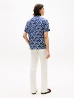 Allover Script Monogram Linen Camp Shirt — Navy 4