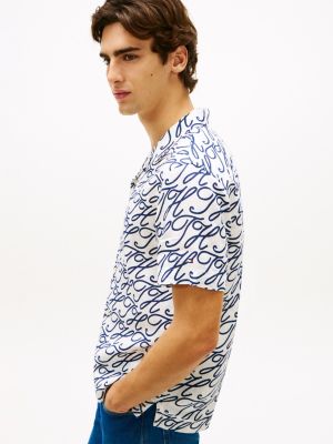 Мужские рубашки Tommy Hilfiger Allover Script Monogram Linen Camp Shirt — фото 2