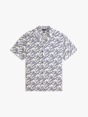 Мужские рубашки Tommy Hilfiger Allover Script Monogram Linen Camp Shirt — фото 5
