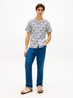 Allover Script Monogram Linen Camp Shirt — Ecru/Blue Print 3