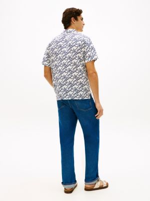 Мужские рубашки Tommy Hilfiger Allover Script Monogram Linen Camp Shirt — фото 4