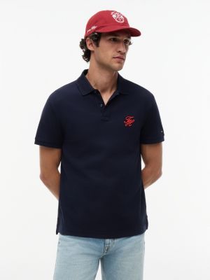Regular Fit Script Monogram Pique Polo, Navy