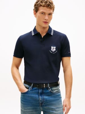 Regular Fit Monogram Crest Pique Polo, Navy