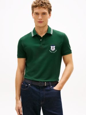 Regular Fit Monogram Crest Pique Polo, Nocturnal Green