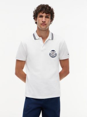 Regular Fit Monogram Crest Pique Polo, White