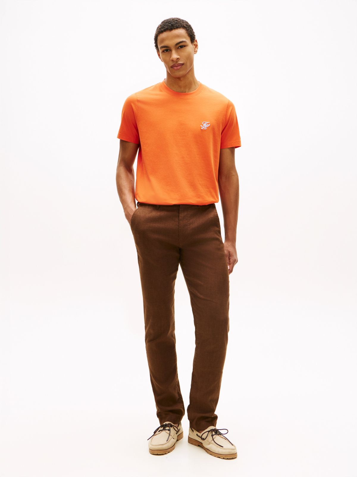 Embroidered Script Monogram T-Shirt — Brilliant Orange