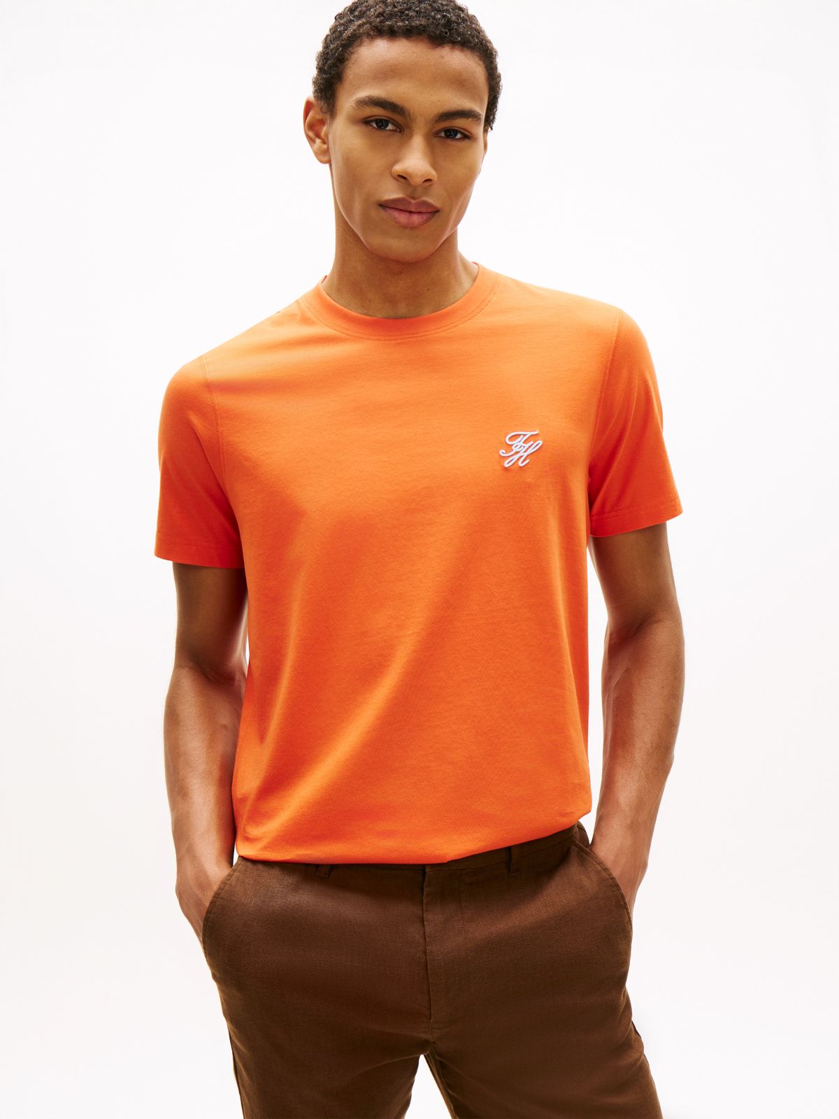 Embroidered Script Monogram T-Shirt — Brilliant Orange