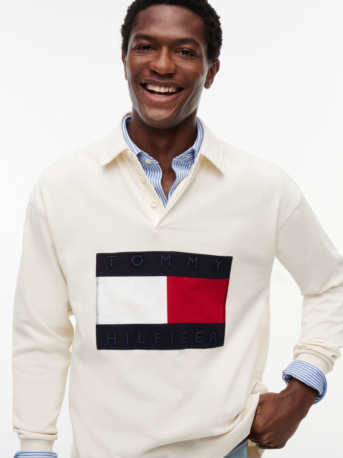 Big Flag Logo Rugby Sweatshirt — Ivory Petal
