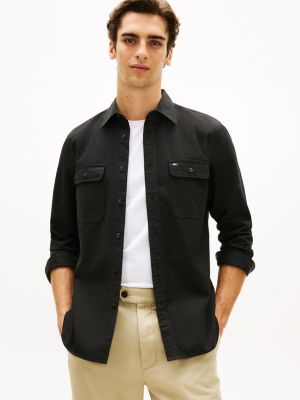 Regular Fit Brushed Twill Overshirt, Black