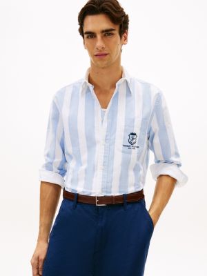 Classic Fit Monogram Crest Oxford Shirt, Light Blue/White Stripe