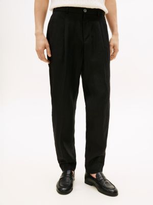 New York Label Tailored Linen Pant, Black