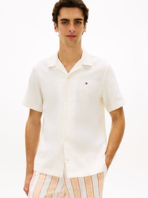 Regular Fit Linen-Blend Camp Shirt, Ivory Petal