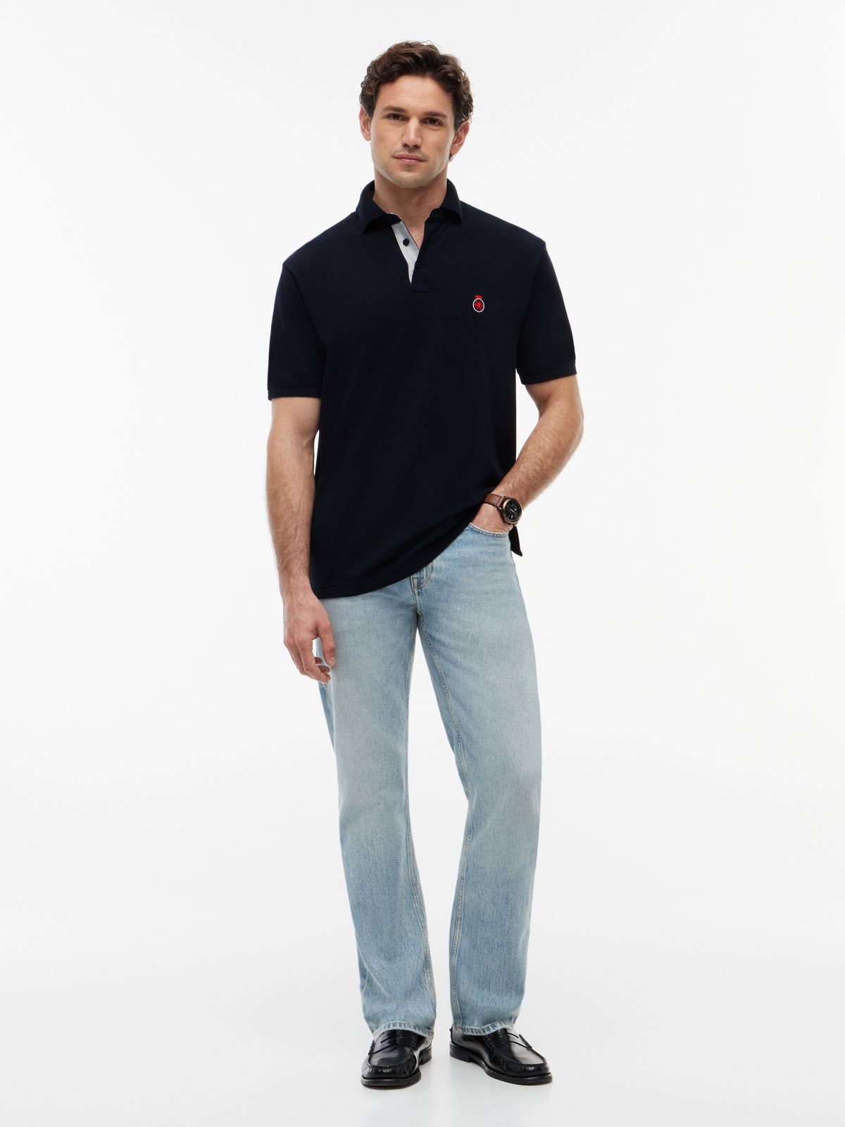 Classic Fit Crest Logo Polo — Navy