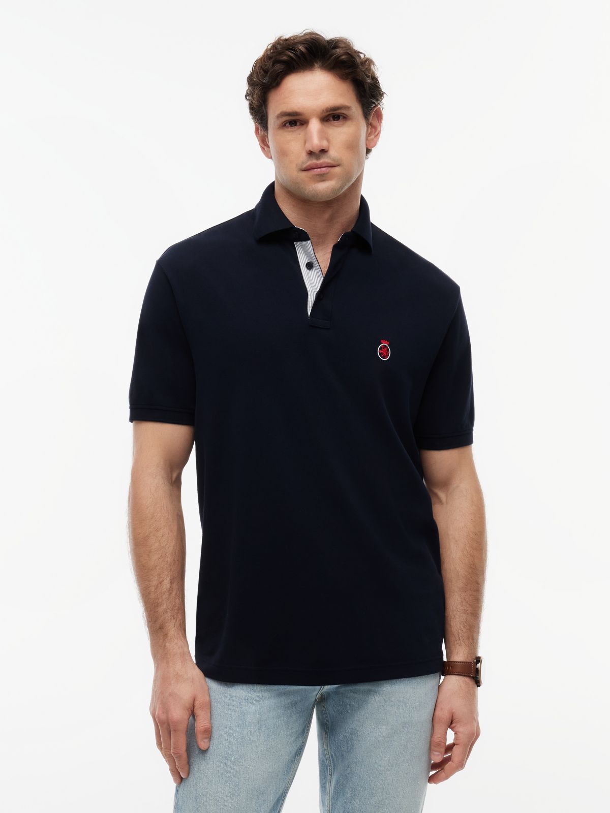 Classic Fit Crest Logo Polo — Navy