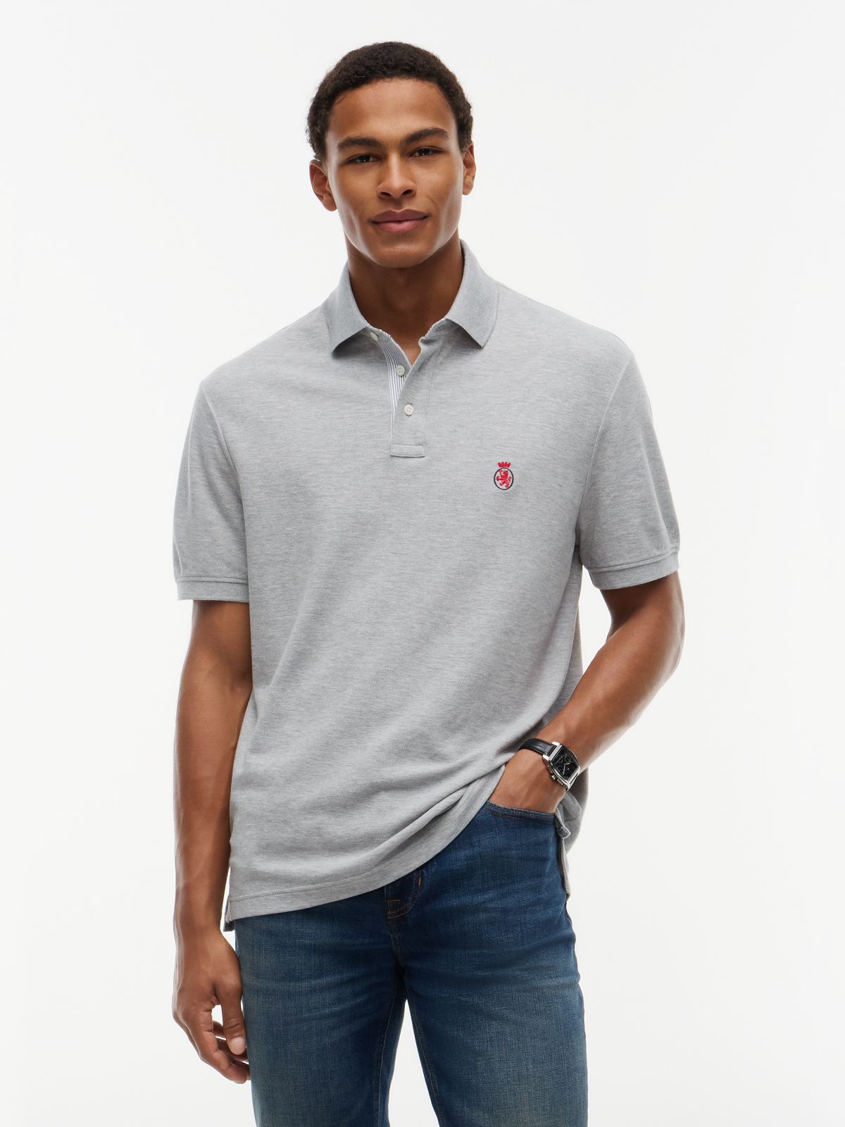 Classic Fit Crest Logo Polo — Grey Heather