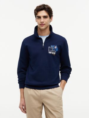 Floral Logo Quarter-Zip Polo Sweatshirt, Carbon Navy