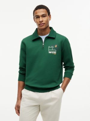 Floral Logo Quarter-Zip Polo Sweatshirt, Street Green