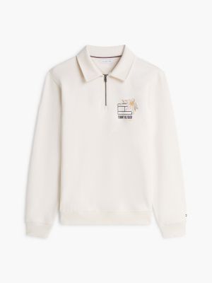 Мужские худи Tommy Hilfiger Floral Logo Quarter-Zip Polo Sweatshirt — фото 5