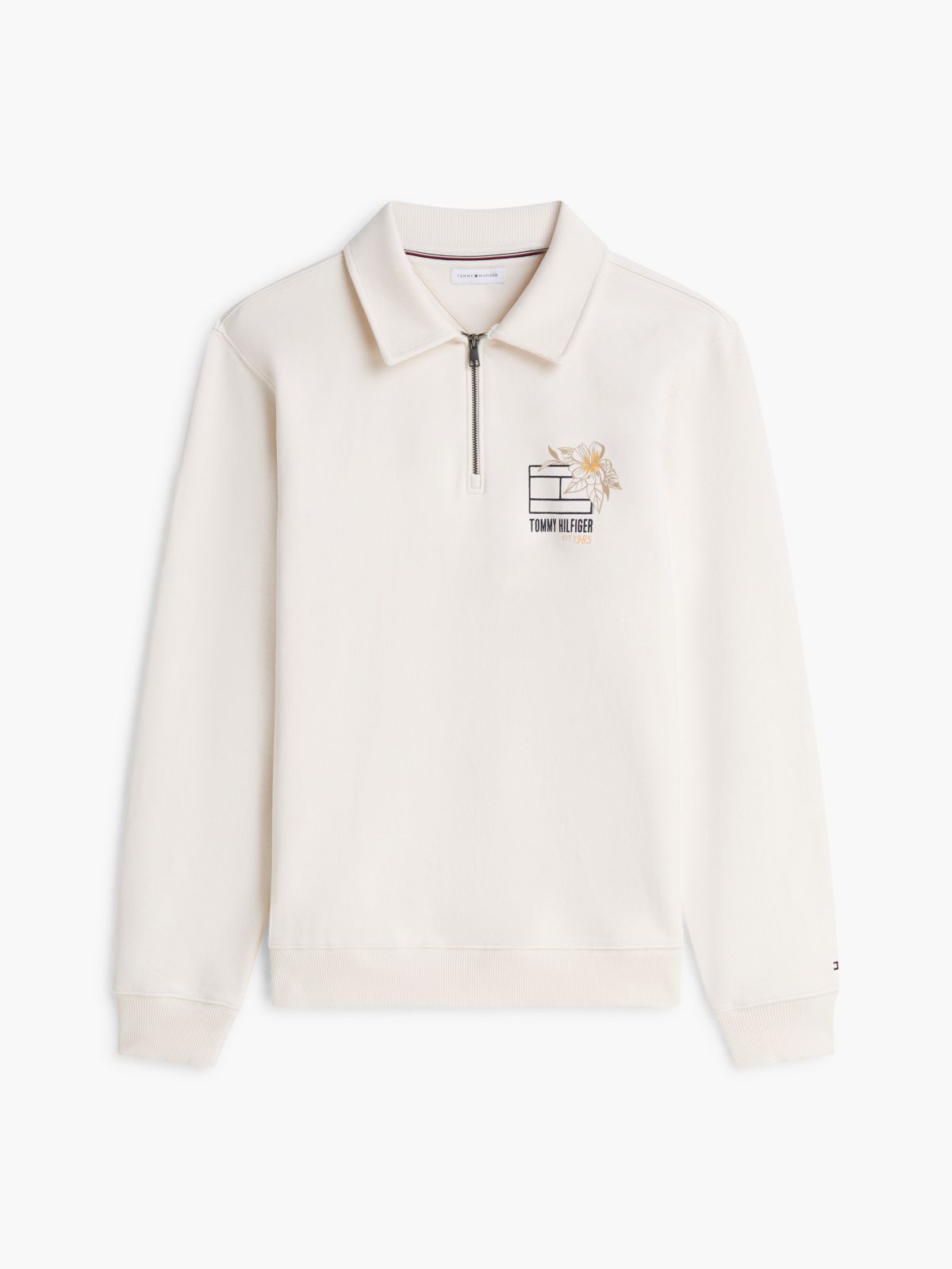 Floral Logo Quarter-Zip Polo Sweatshirt — Ivory Petal
