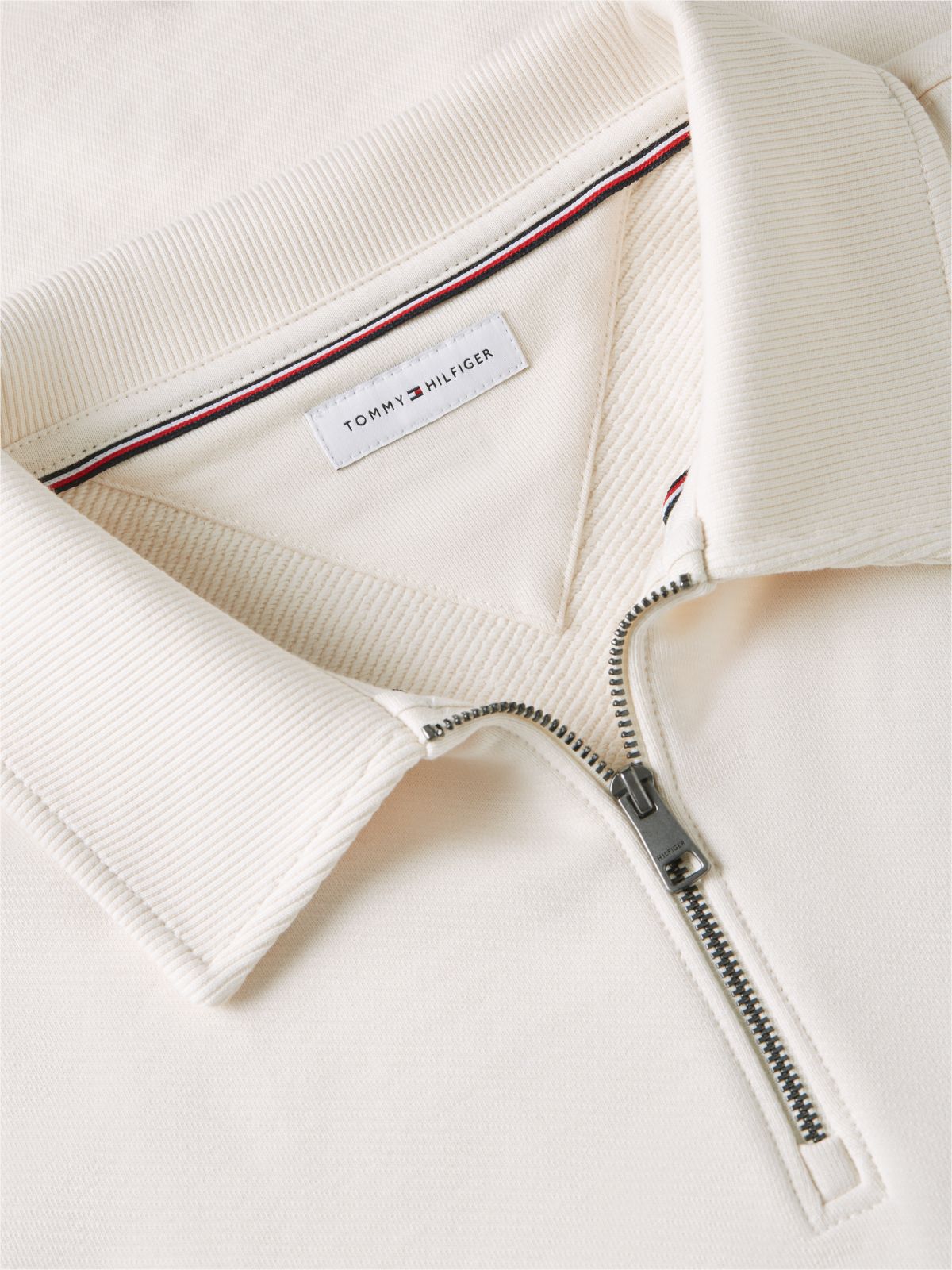 Floral Logo Quarter-Zip Polo Sweatshirt — Ivory Petal