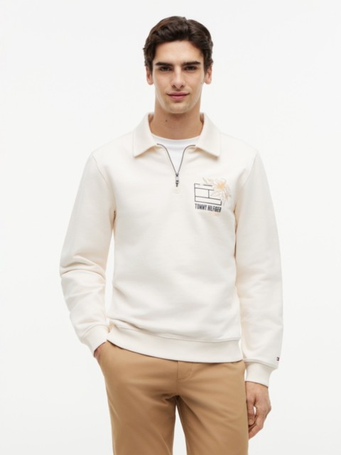 Мужские худи Tommy Hilfiger Floral Logo Quarter-Zip Polo Sweatshirt