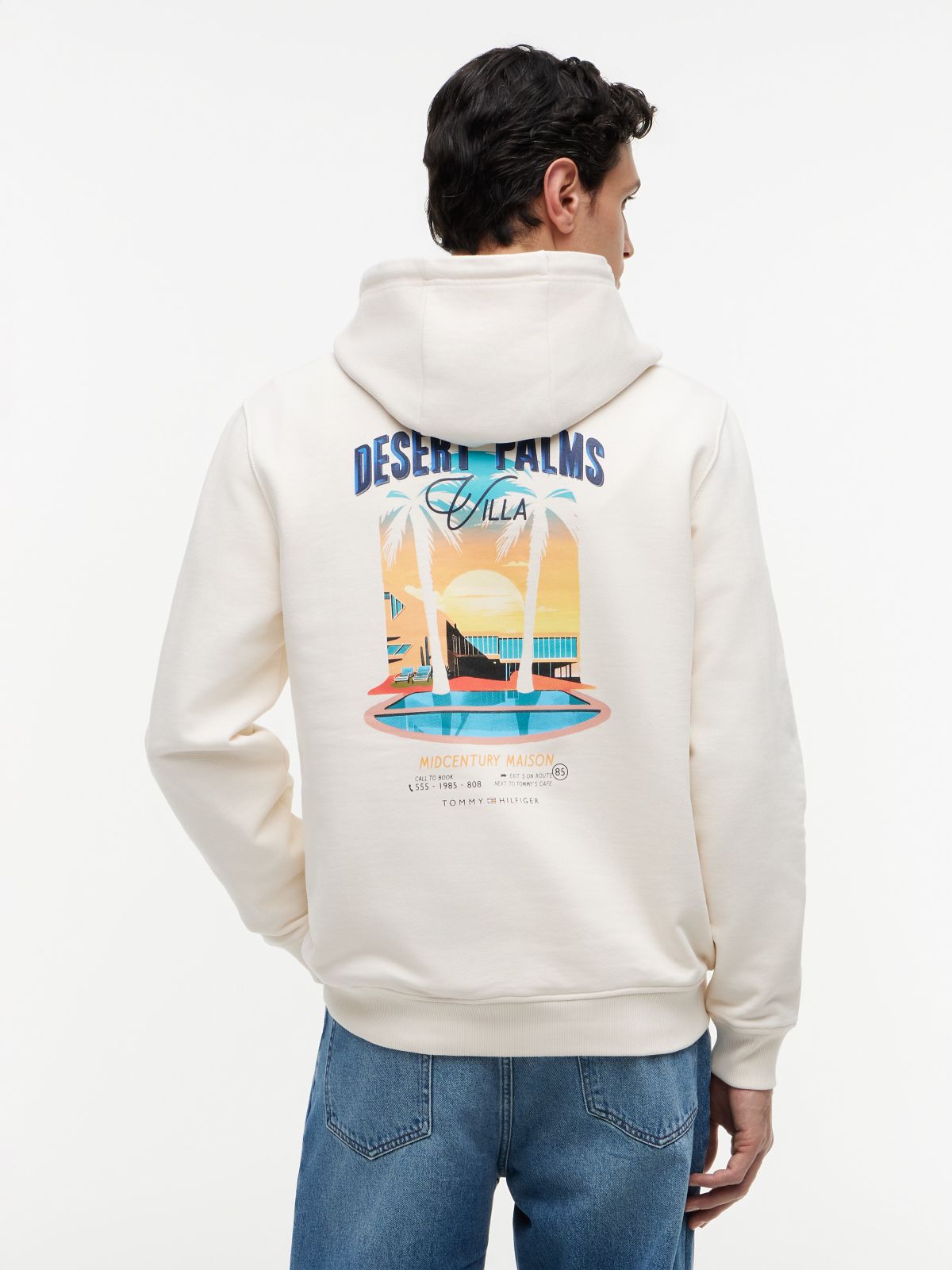 Desert Palm Back Graphic Hoodie — Ivory Petal