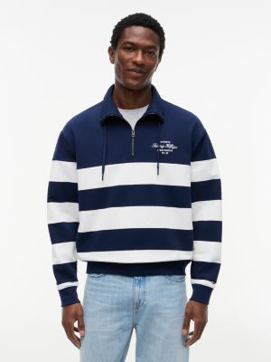 Breton Stripe Quarter-Zip Sweatshirt, Light Navy