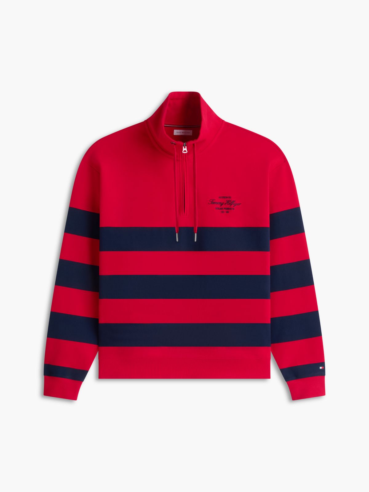 Breton Stripe Quarter-Zip Sweatshirt — Medium Red