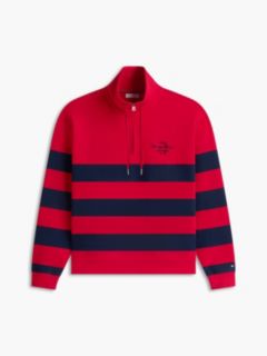 Breton Stripe Quarter-Zip Sweatshirt — Medium Red 6