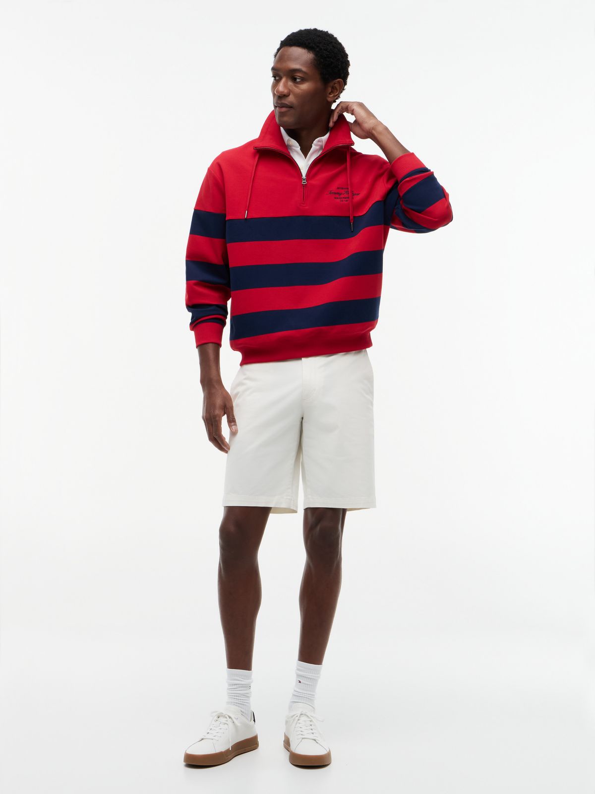 Breton Stripe Quarter-Zip Sweatshirt — Medium Red