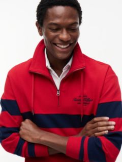 Breton Stripe Quarter-Zip Sweatshirt — Medium Red 4