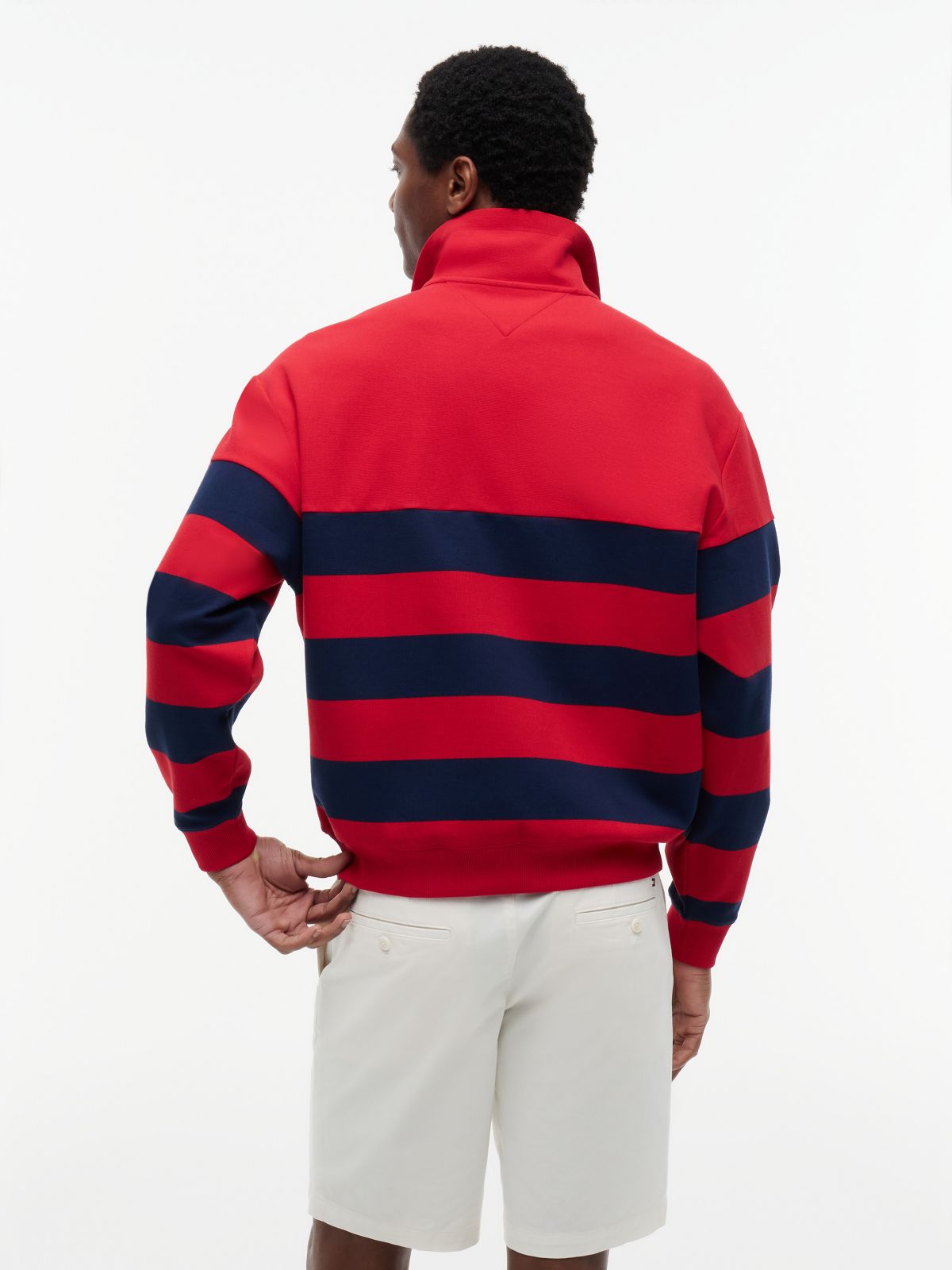 Breton Stripe Quarter-Zip Sweatshirt — Medium Red