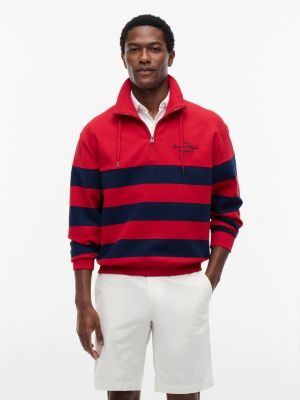 Breton Stripe Quarter-Zip Sweatshirt, Medium Red