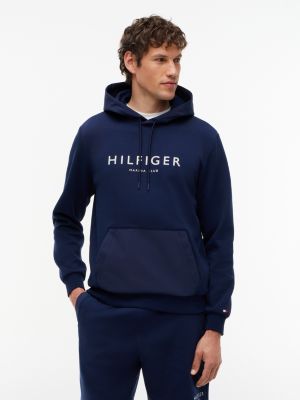 Marina Club Logo Mixed-Media Hoodie, Light Navy