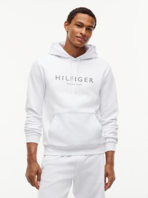 Marina Club Logo Mixed-Media Hoodie, White