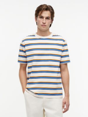 Relaxed Fit Striped Pocket T-Shirt, Ivory Petal/Orange/Blue Stripe